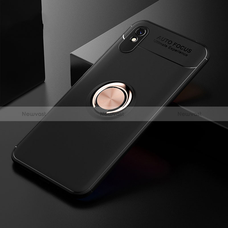 Ultra-thin Silicone Gel Soft Case Cover with Magnetic Finger Ring Stand SD2 for Xiaomi Redmi 9AT Gold and Black