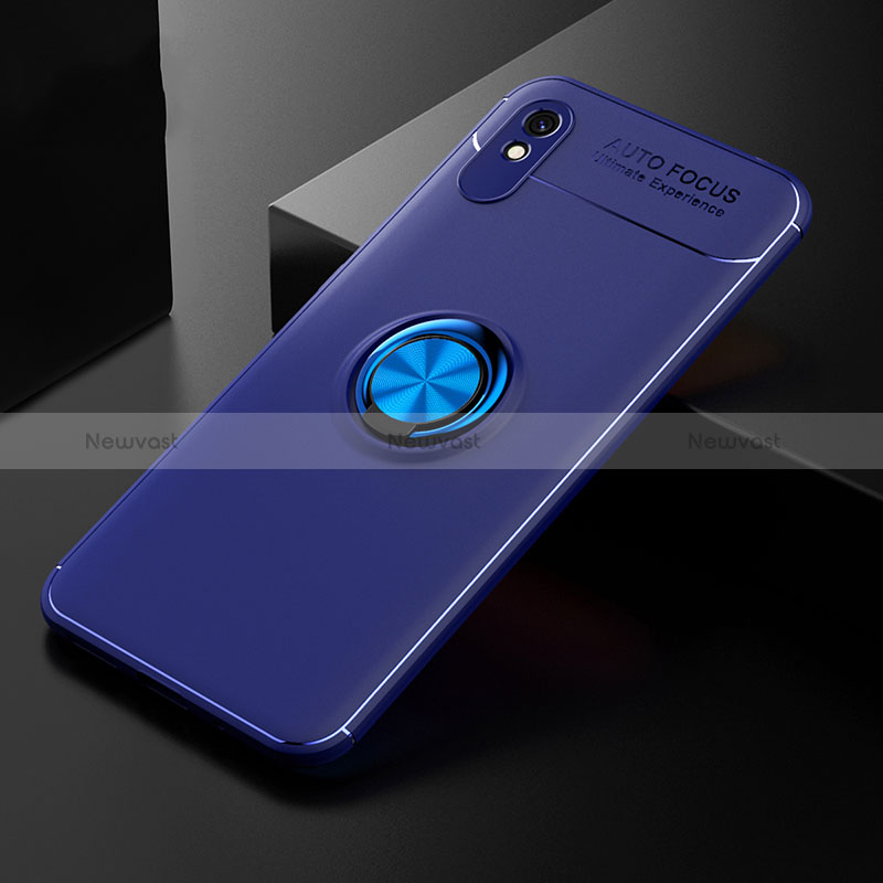 Ultra-thin Silicone Gel Soft Case Cover with Magnetic Finger Ring Stand SD2 for Xiaomi Redmi 9i Blue