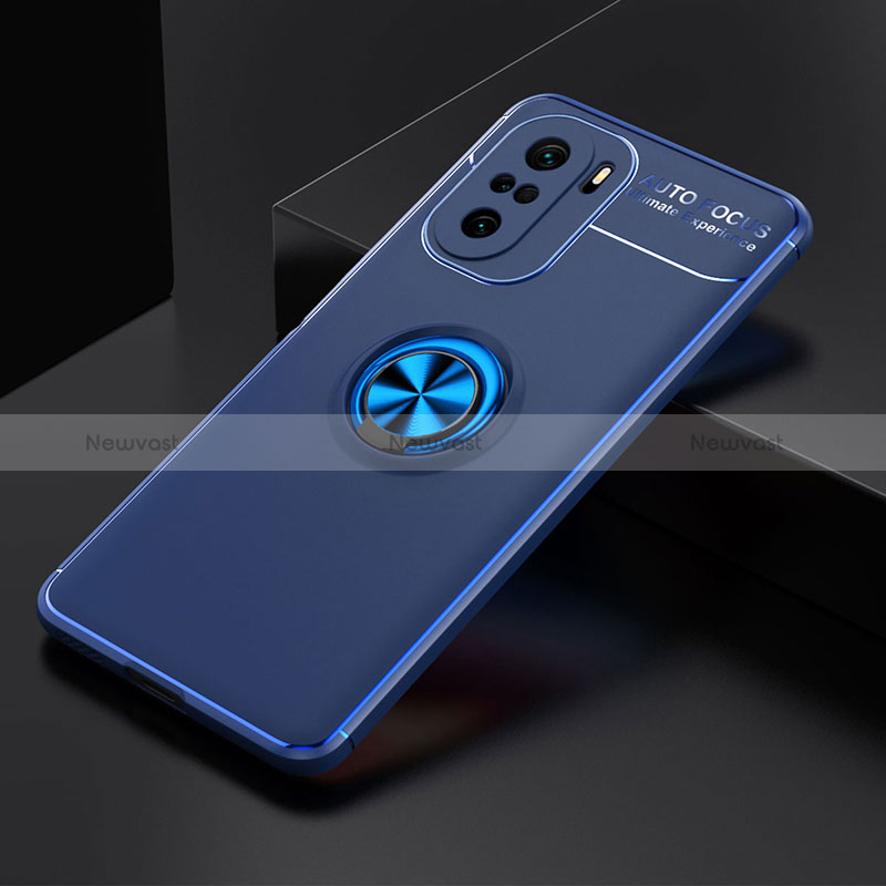 Ultra-thin Silicone Gel Soft Case Cover with Magnetic Finger Ring Stand SD2 for Xiaomi Redmi K40 5G Blue