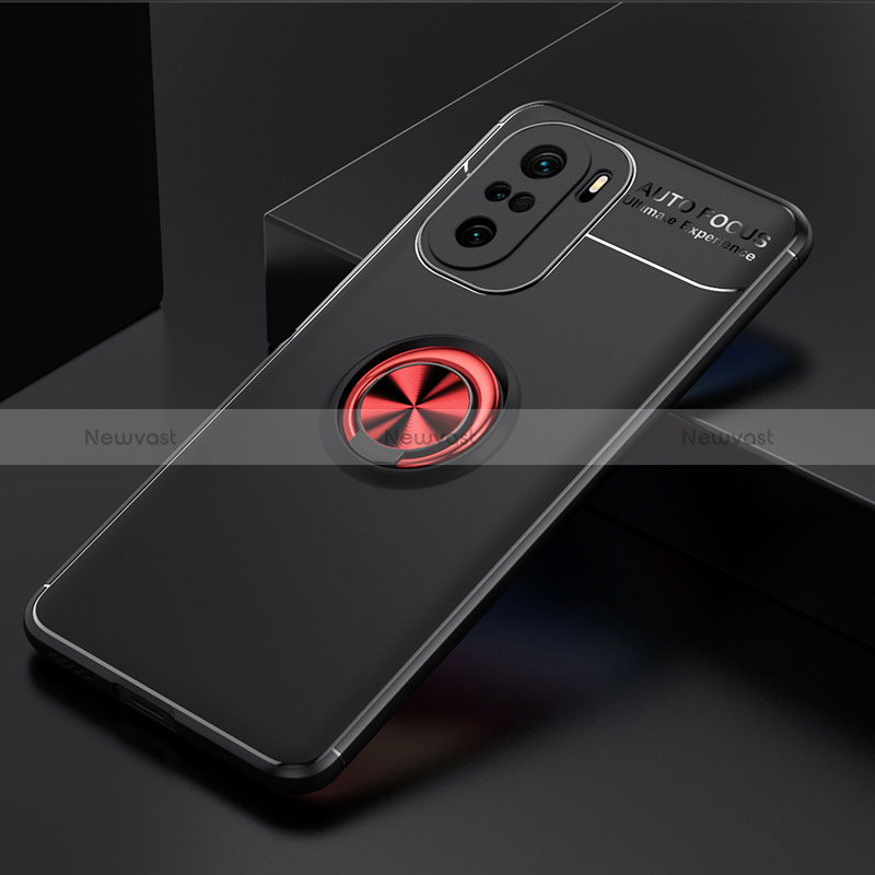 Ultra-thin Silicone Gel Soft Case Cover with Magnetic Finger Ring Stand SD2 for Xiaomi Redmi K40 Pro 5G Red and Black