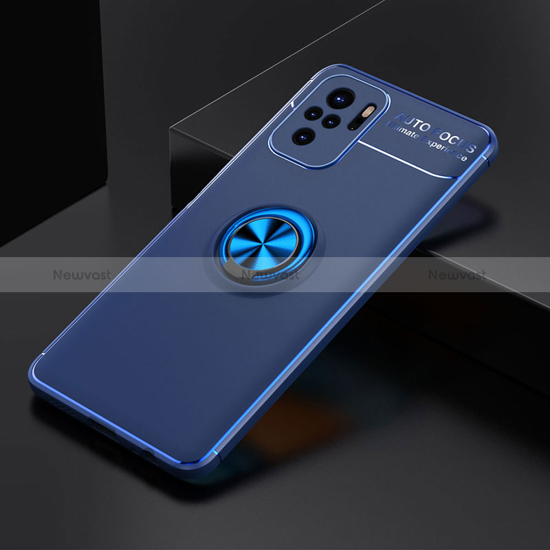 Ultra-thin Silicone Gel Soft Case Cover with Magnetic Finger Ring Stand SD2 for Xiaomi Redmi Note 10 4G Blue