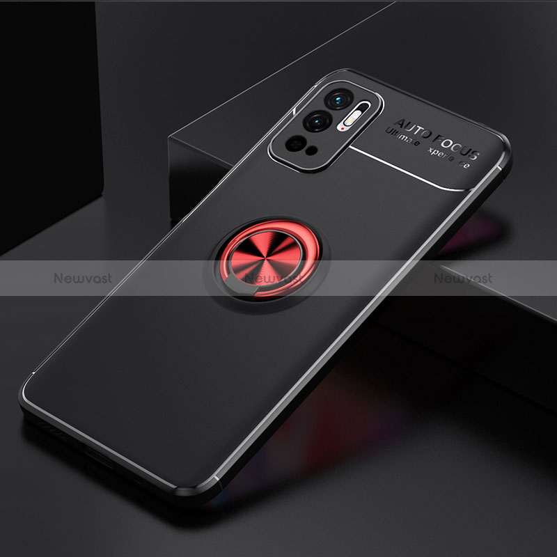 Ultra-thin Silicone Gel Soft Case Cover with Magnetic Finger Ring Stand SD2 for Xiaomi Redmi Note 10 5G