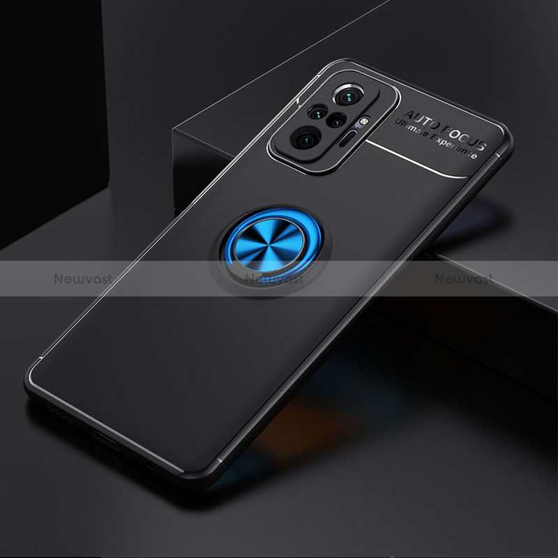 Ultra-thin Silicone Gel Soft Case Cover with Magnetic Finger Ring Stand SD2 for Xiaomi Redmi Note 10 Pro 4G Blue and Black