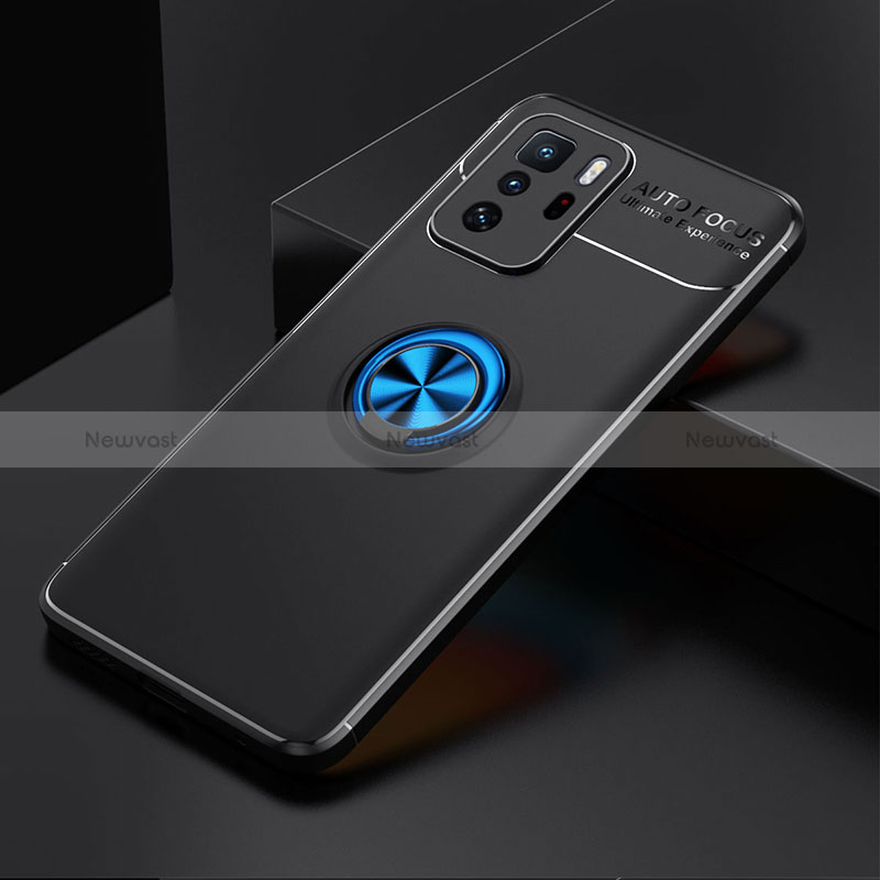 Ultra-thin Silicone Gel Soft Case Cover with Magnetic Finger Ring Stand SD2 for Xiaomi Redmi Note 10 Pro 5G