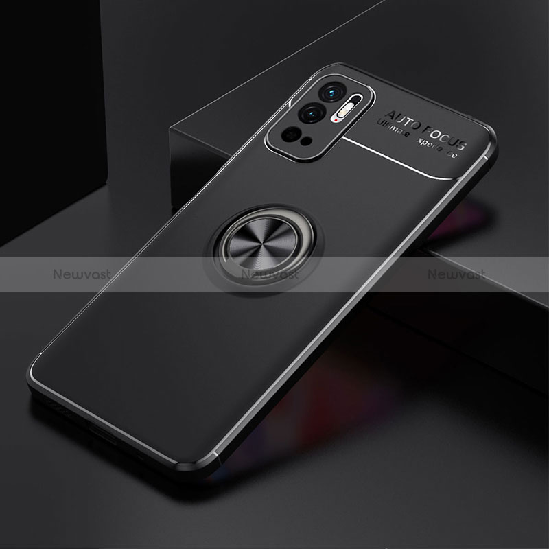 Ultra-thin Silicone Gel Soft Case Cover with Magnetic Finger Ring Stand SD2 for Xiaomi Redmi Note 10T 5G Black