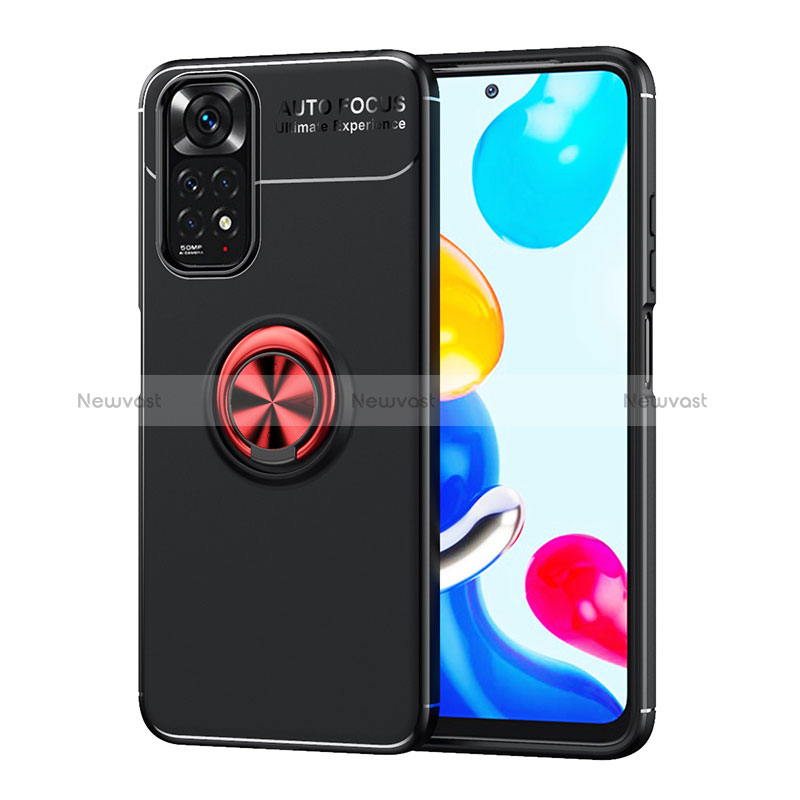 Ultra-thin Silicone Gel Soft Case Cover with Magnetic Finger Ring Stand SD2 for Xiaomi Redmi Note 11 4G (2022) Red and Black