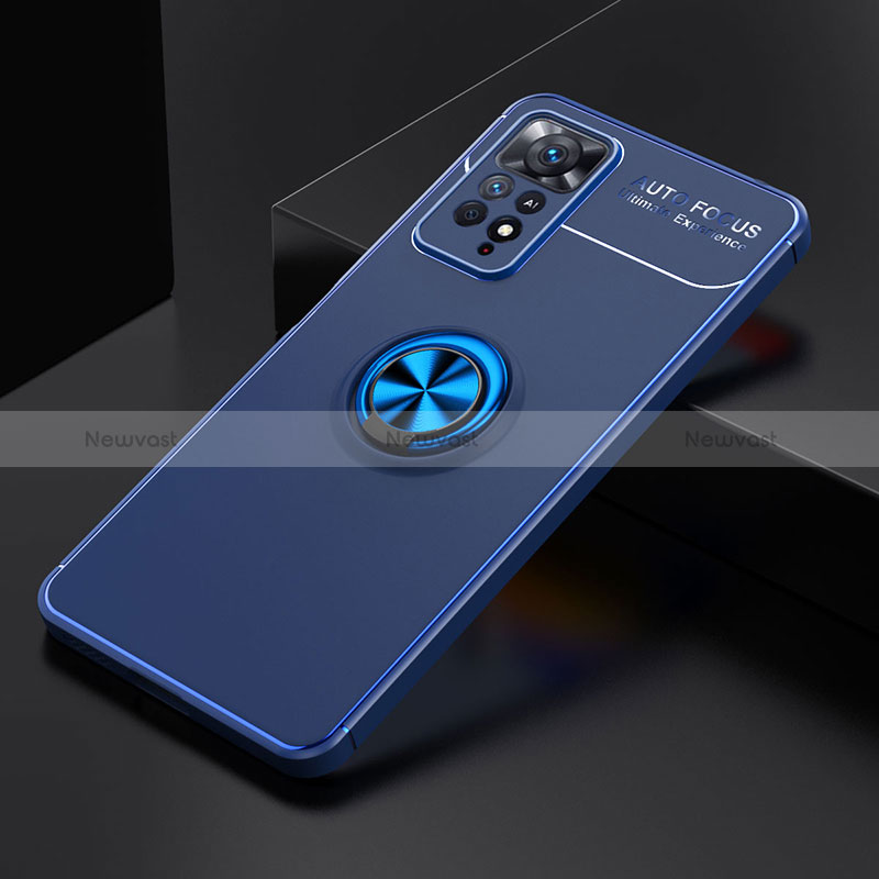 Ultra-thin Silicone Gel Soft Case Cover with Magnetic Finger Ring Stand SD2 for Xiaomi Redmi Note 11 Pro 4G Blue