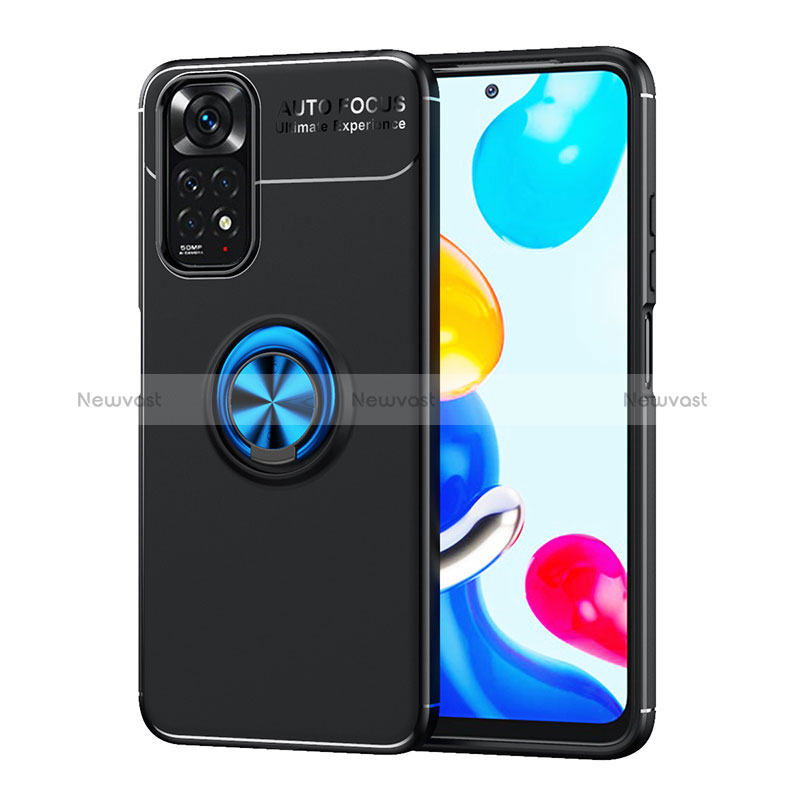 Ultra-thin Silicone Gel Soft Case Cover with Magnetic Finger Ring Stand SD2 for Xiaomi Redmi Note 11S 4G Blue and Black