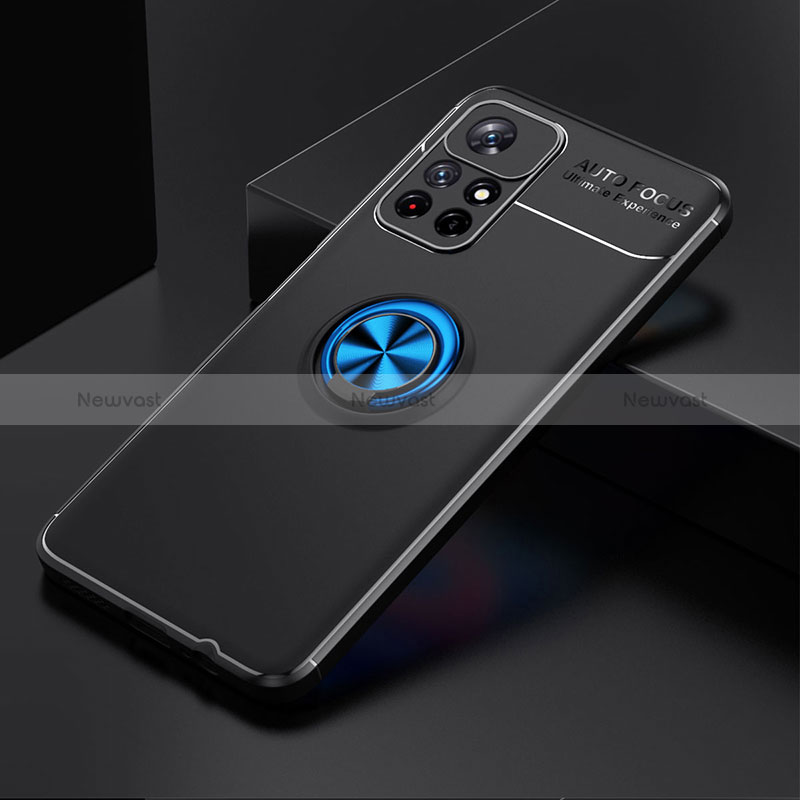 Ultra-thin Silicone Gel Soft Case Cover with Magnetic Finger Ring Stand SD2 for Xiaomi Redmi Note 11S 5G Blue and Black