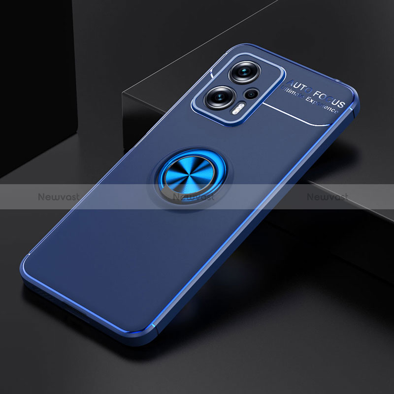 Ultra-thin Silicone Gel Soft Case Cover with Magnetic Finger Ring Stand SD2 for Xiaomi Redmi Note 11T Pro+ Plus 5G Blue