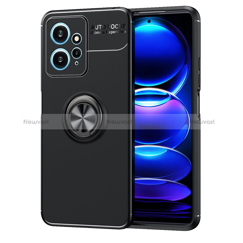 Ultra-thin Silicone Gel Soft Case Cover with Magnetic Finger Ring Stand SD2 for Xiaomi Redmi Note 12 4G Black