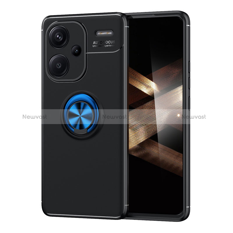 Ultra-thin Silicone Gel Soft Case Cover with Magnetic Finger Ring Stand SD2 for Xiaomi Redmi Note 13 Pro+ Plus 5G Blue and Black