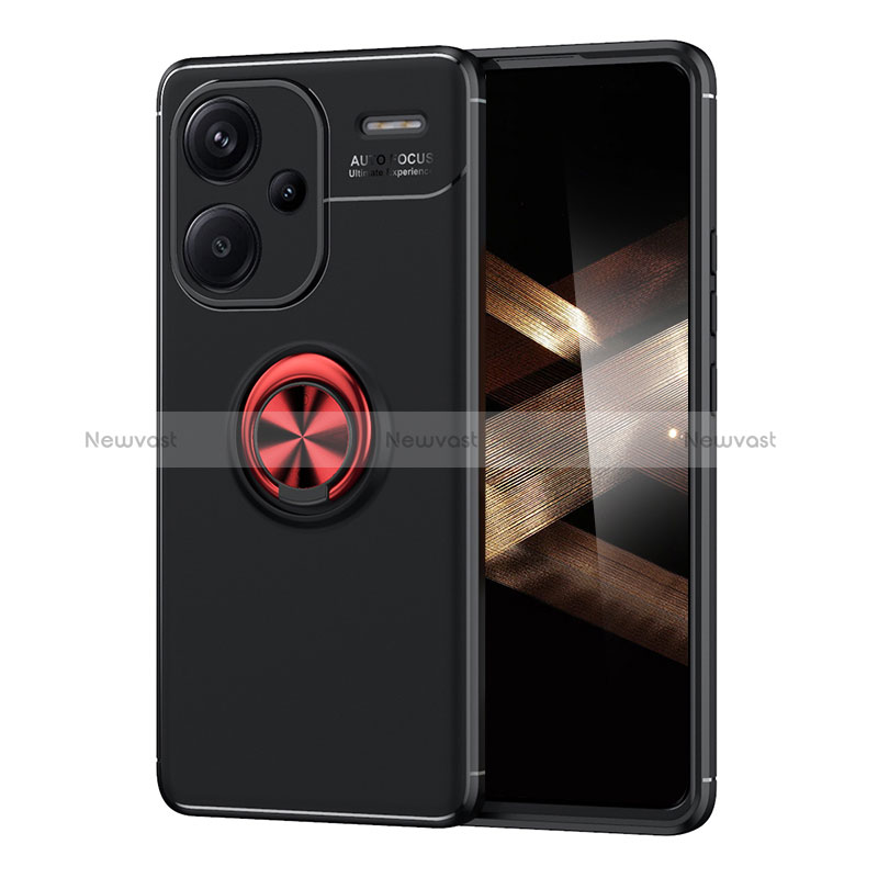 Ultra-thin Silicone Gel Soft Case Cover with Magnetic Finger Ring Stand SD2 for Xiaomi Redmi Note 13 Pro+ Plus 5G Red and Black