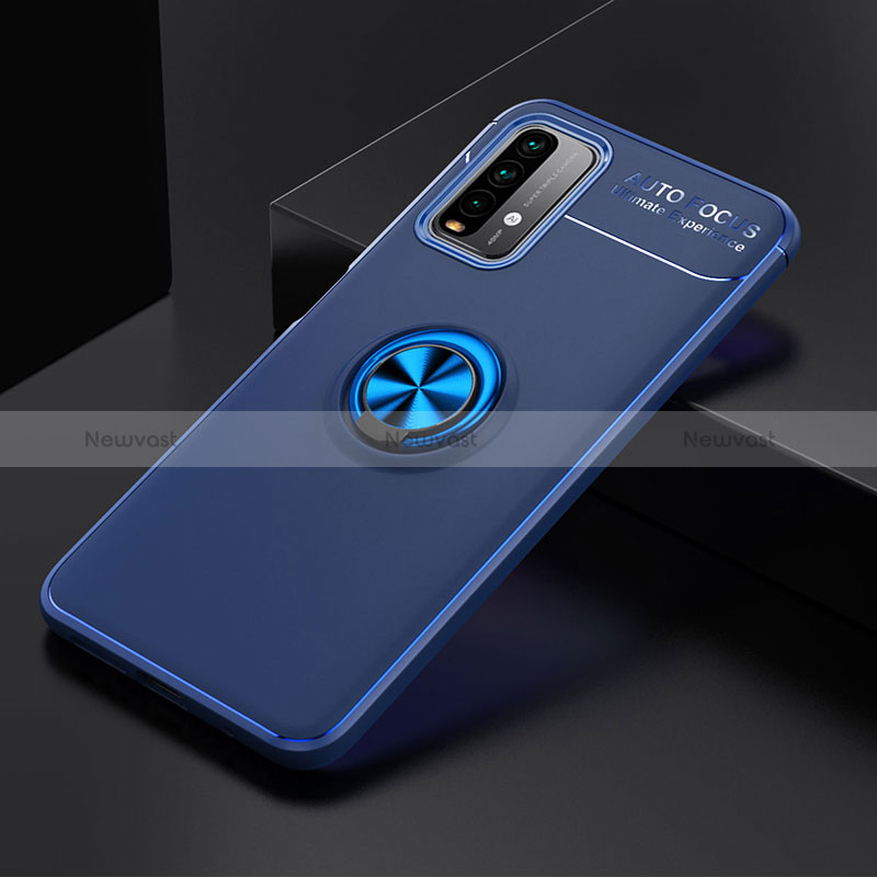 Ultra-thin Silicone Gel Soft Case Cover with Magnetic Finger Ring Stand SD2 for Xiaomi Redmi Note 9 4G Blue