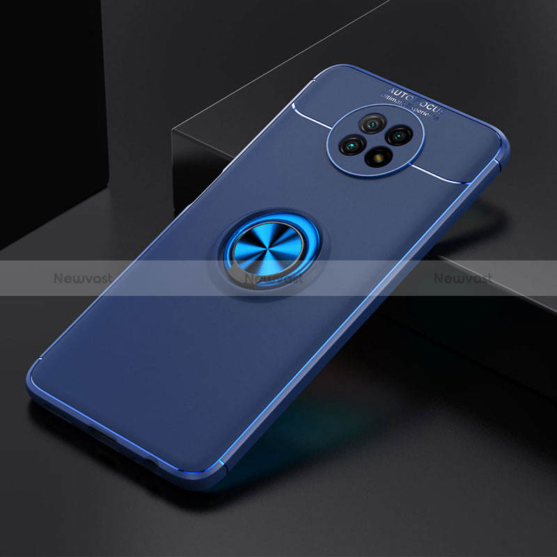 Ultra-thin Silicone Gel Soft Case Cover with Magnetic Finger Ring Stand SD2 for Xiaomi Redmi Note 9 5G Blue