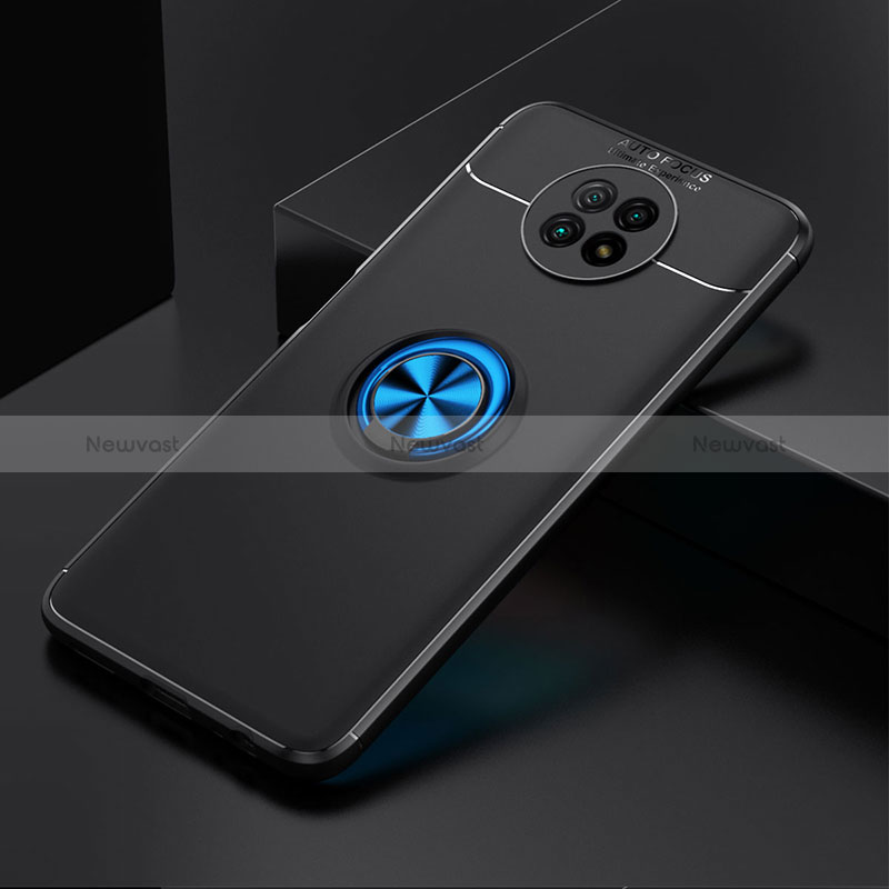 Ultra-thin Silicone Gel Soft Case Cover with Magnetic Finger Ring Stand SD2 for Xiaomi Redmi Note 9 5G Blue and Black