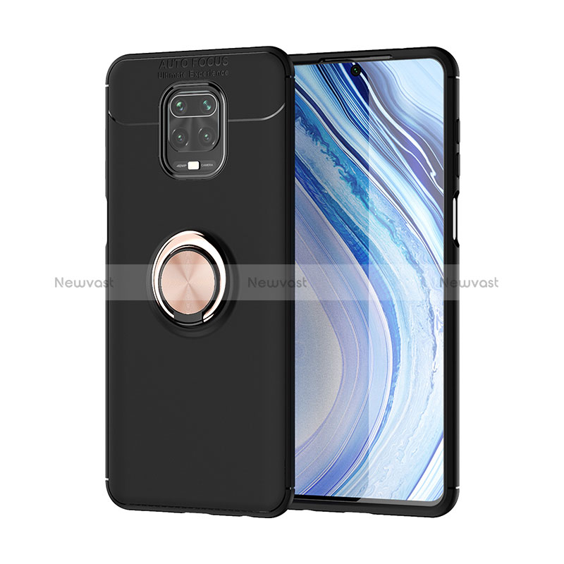 Ultra-thin Silicone Gel Soft Case Cover with Magnetic Finger Ring Stand SD2 for Xiaomi Redmi Note 9S Gold and Black