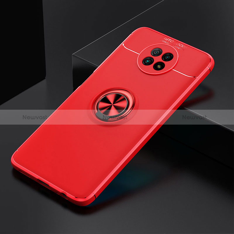 Ultra-thin Silicone Gel Soft Case Cover with Magnetic Finger Ring Stand SD2 for Xiaomi Redmi Note 9T 5G Red