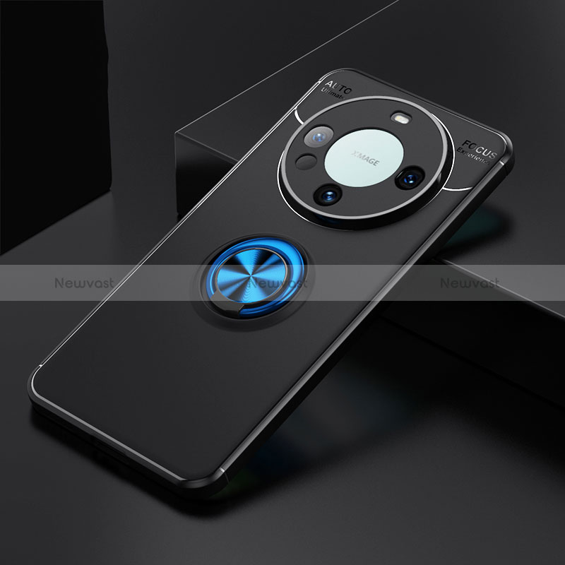 Ultra-thin Silicone Gel Soft Case Cover with Magnetic Finger Ring Stand SD3 for Huawei Mate 60 Blue and Black