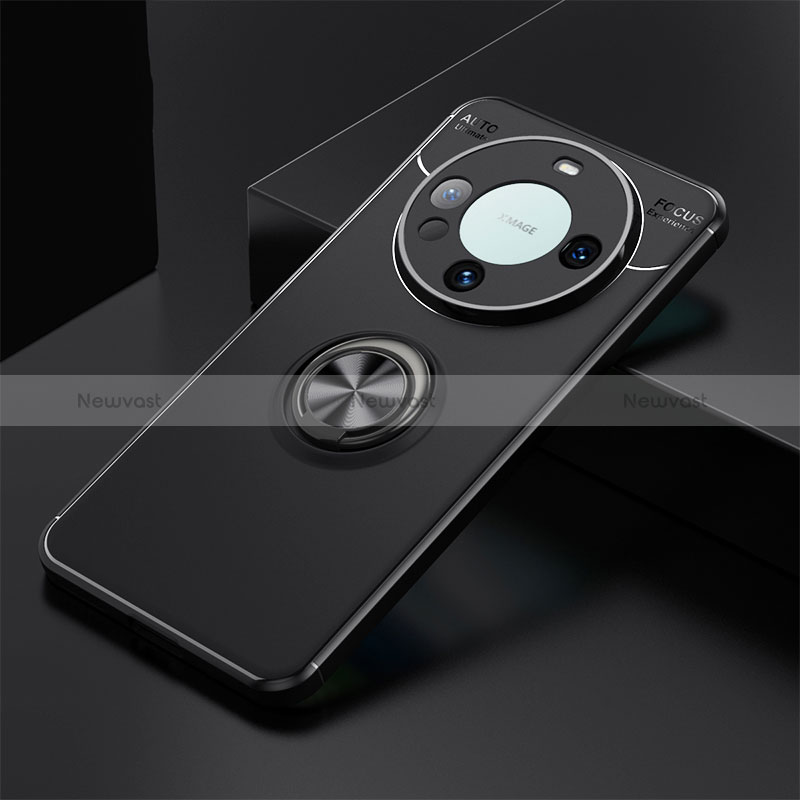 Ultra-thin Silicone Gel Soft Case Cover with Magnetic Finger Ring Stand SD3 for Huawei Mate 60 Pro Black