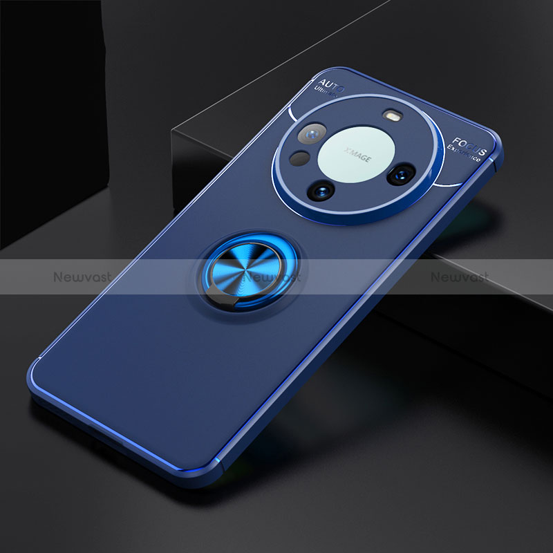 Ultra-thin Silicone Gel Soft Case Cover with Magnetic Finger Ring Stand SD3 for Huawei Mate 60 Pro Blue