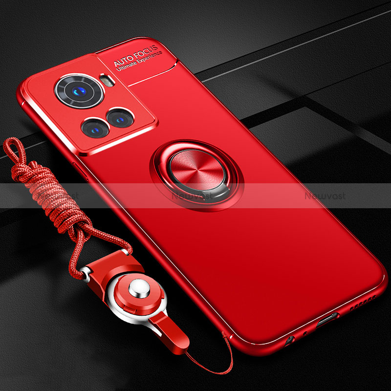 Ultra-thin Silicone Gel Soft Case Cover with Magnetic Finger Ring Stand SD3 for OnePlus 10R 5G Red