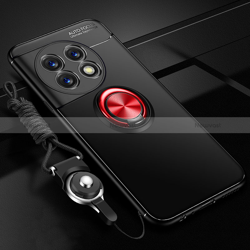 Ultra-thin Silicone Gel Soft Case Cover with Magnetic Finger Ring Stand SD3 for OnePlus 11 5G Red and Black