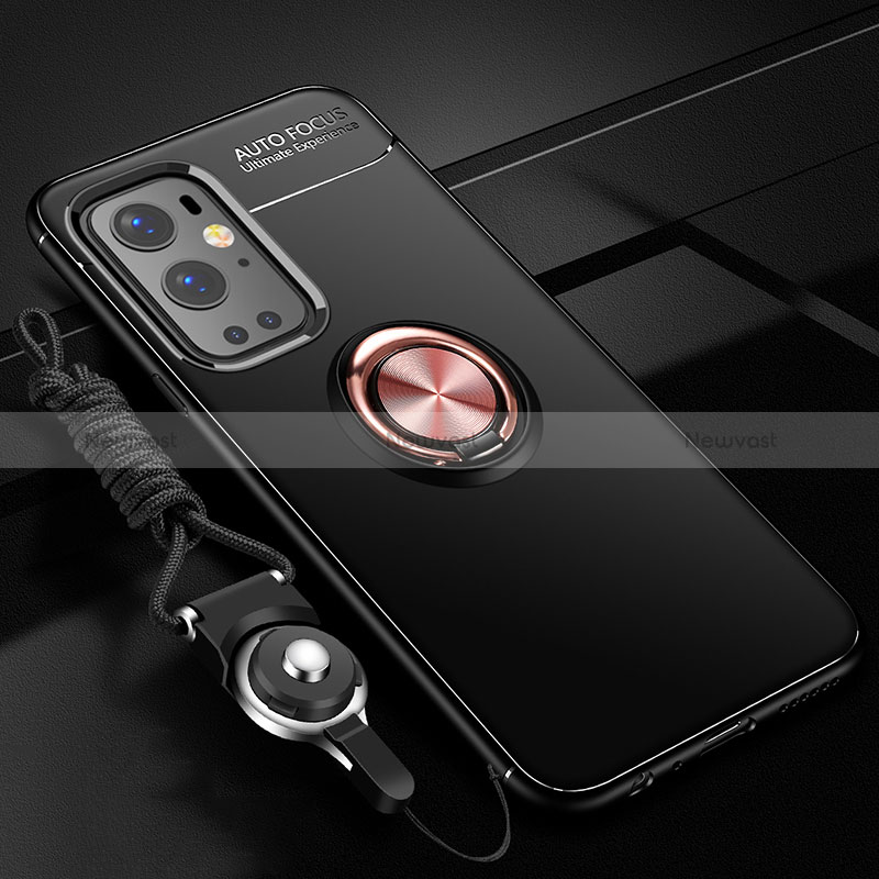 Ultra-thin Silicone Gel Soft Case Cover with Magnetic Finger Ring Stand SD3 for OnePlus 9 Pro 5G