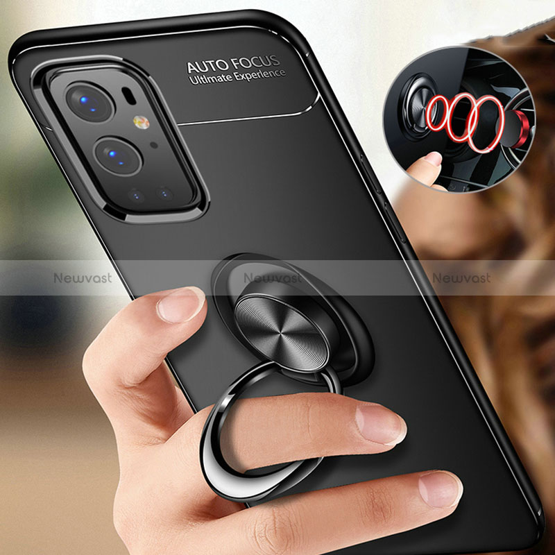 Ultra-thin Silicone Gel Soft Case Cover with Magnetic Finger Ring Stand SD3 for OnePlus 9 Pro 5G