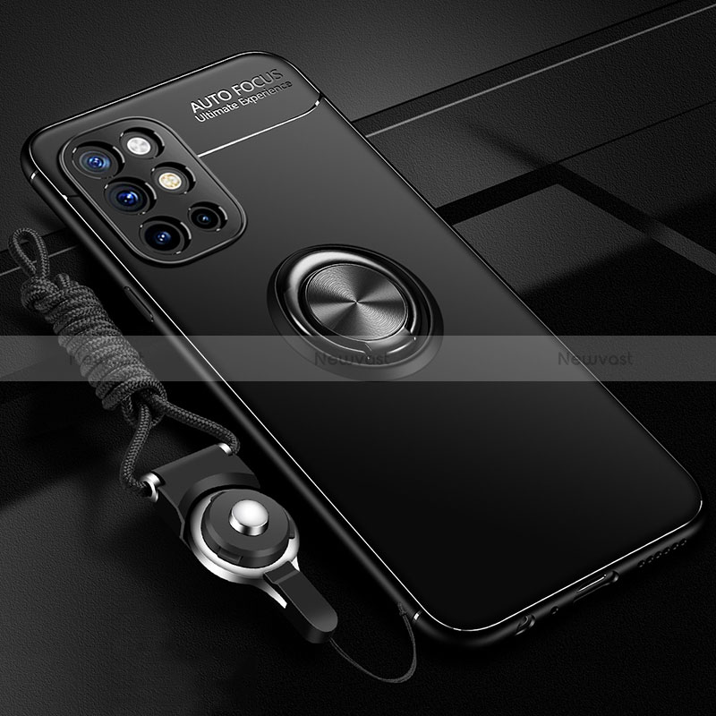 Ultra-thin Silicone Gel Soft Case Cover with Magnetic Finger Ring Stand SD3 for OnePlus 9R 5G Black