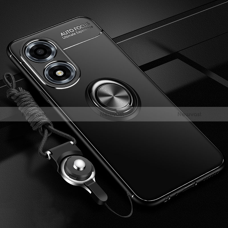 Ultra-thin Silicone Gel Soft Case Cover with Magnetic Finger Ring Stand SD3 for Oppo A2x 5G Black