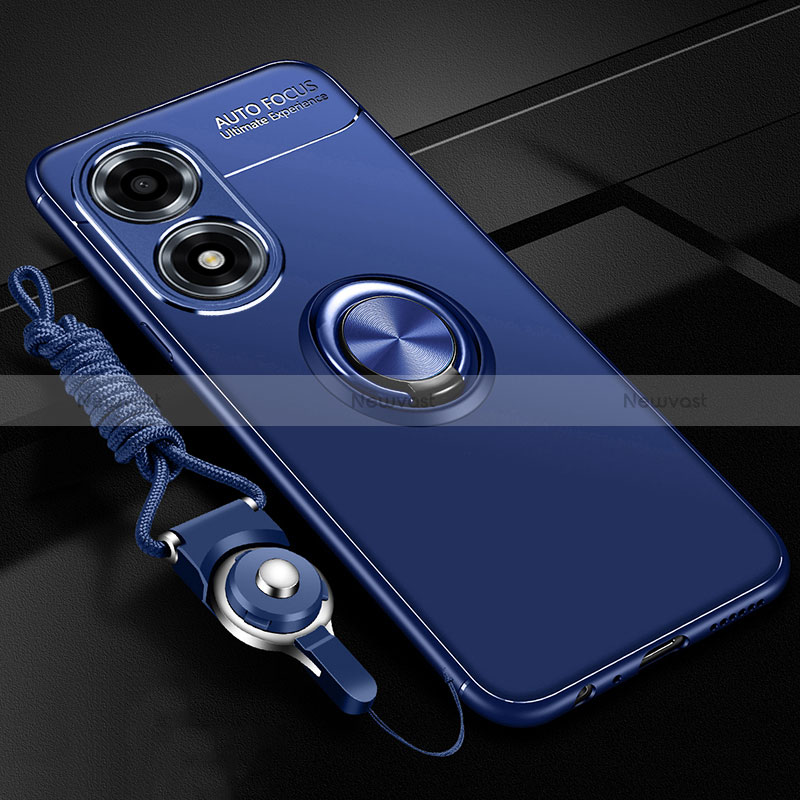 Ultra-thin Silicone Gel Soft Case Cover with Magnetic Finger Ring Stand SD3 for Oppo A2x 5G Blue