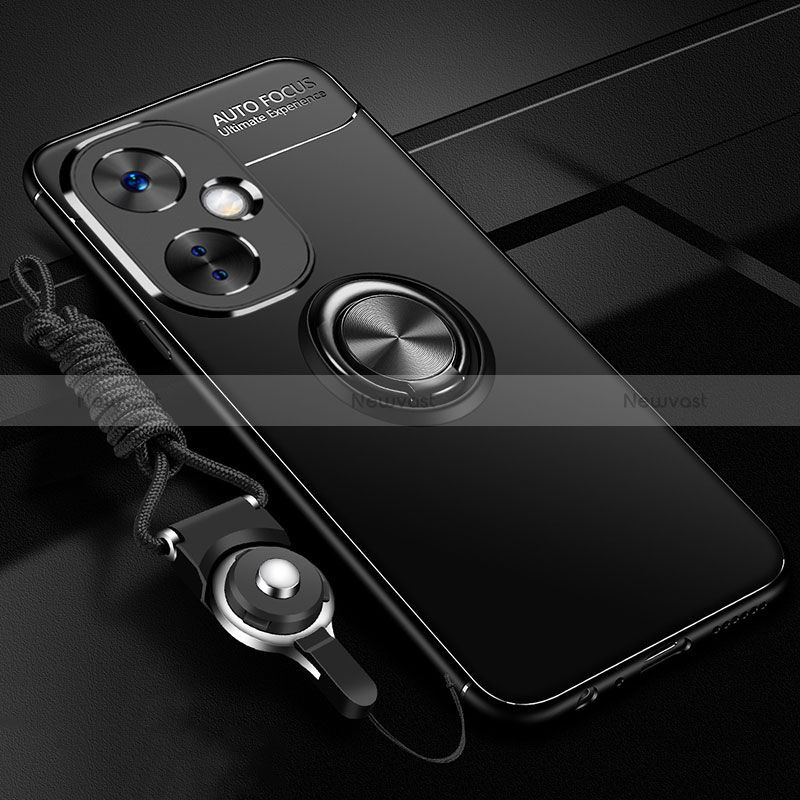 Ultra-thin Silicone Gel Soft Case Cover with Magnetic Finger Ring Stand SD3 for Oppo K11x 5G Black