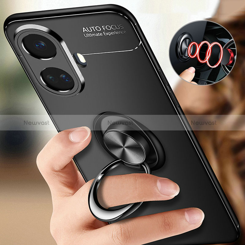 Ultra-thin Silicone Gel Soft Case Cover with Magnetic Finger Ring Stand SD3 for Realme 10 Pro+ Plus 5G