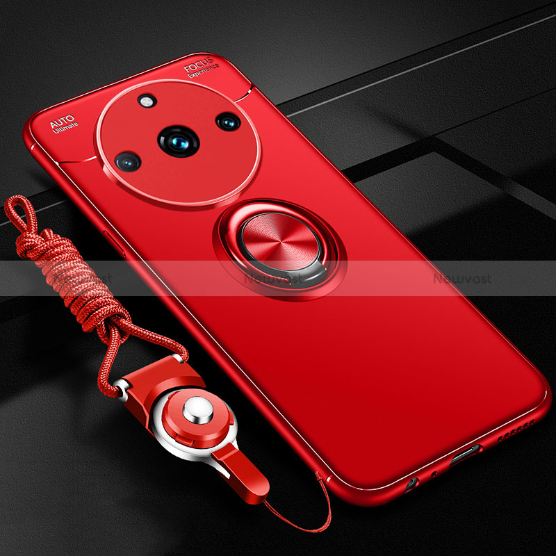 Ultra-thin Silicone Gel Soft Case Cover with Magnetic Finger Ring Stand SD3 for Realme 11 Pro 5G Red