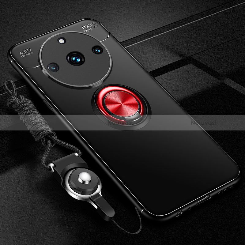 Ultra-thin Silicone Gel Soft Case Cover with Magnetic Finger Ring Stand SD3 for Realme 11 Pro 5G Red and Black