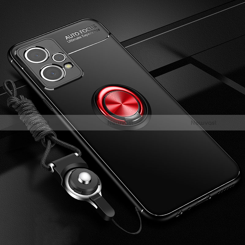 Ultra-thin Silicone Gel Soft Case Cover with Magnetic Finger Ring Stand SD3 for Realme 9 5G Red and Black