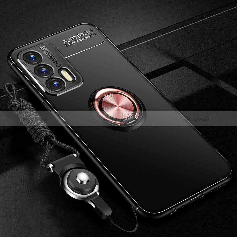 Ultra-thin Silicone Gel Soft Case Cover with Magnetic Finger Ring Stand SD3 for Realme GT 5G Gold and Black