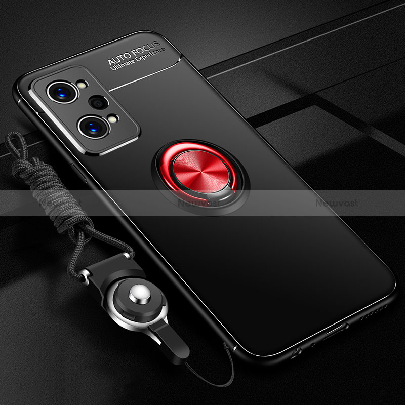 Ultra-thin Silicone Gel Soft Case Cover with Magnetic Finger Ring Stand SD3 for Realme GT2 5G Red and Black