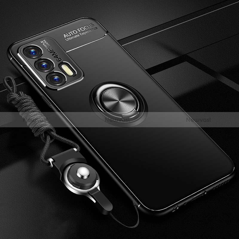 Ultra-thin Silicone Gel Soft Case Cover with Magnetic Finger Ring Stand SD3 for Realme Q3 Pro 5G Black