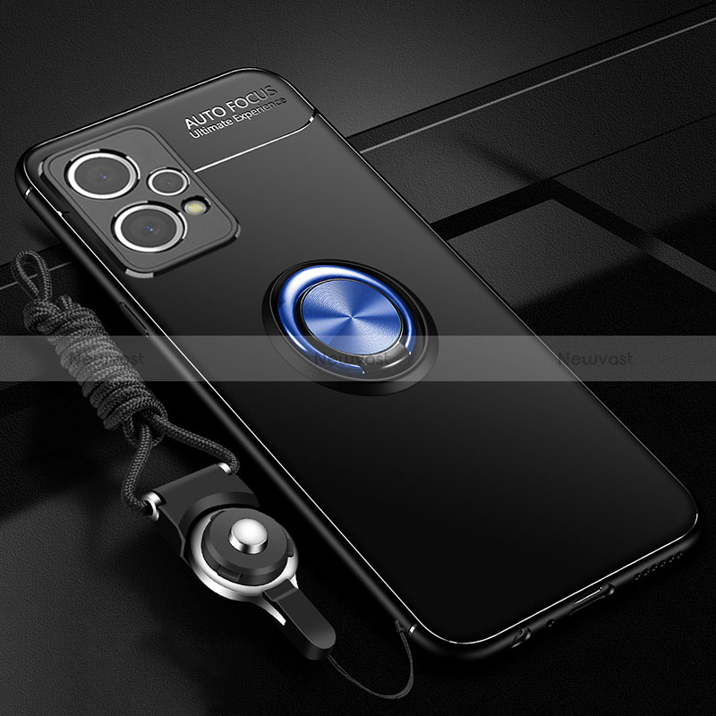 Ultra-thin Silicone Gel Soft Case Cover with Magnetic Finger Ring Stand SD3 for Realme Q5 5G Blue and Black