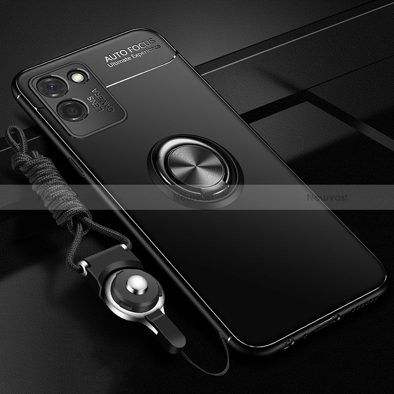 Ultra-thin Silicone Gel Soft Case Cover with Magnetic Finger Ring Stand SD3 for Realme V11 5G Black