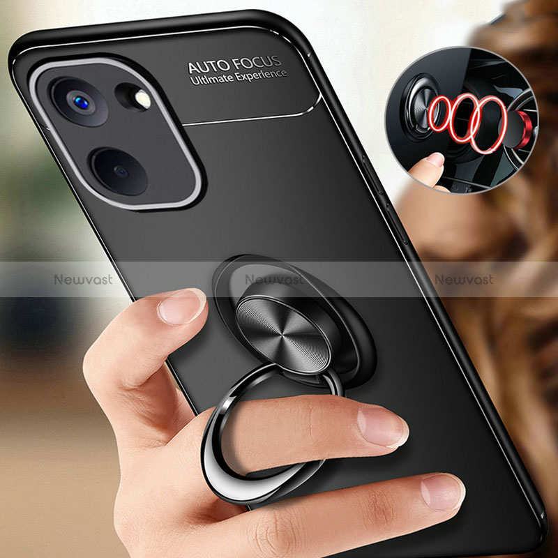 Ultra-thin Silicone Gel Soft Case Cover with Magnetic Finger Ring Stand SD3 for Realme V20 5G