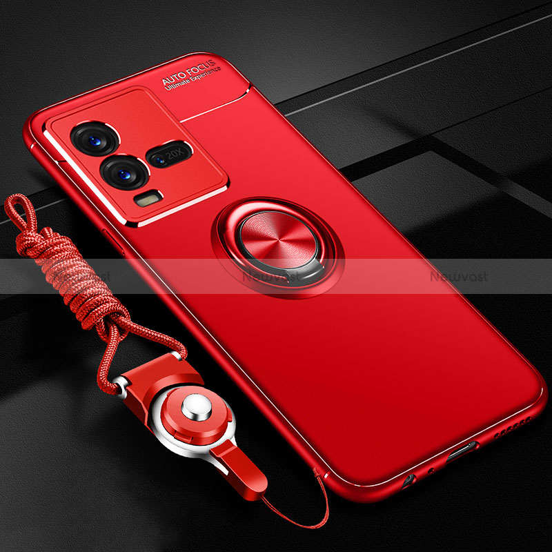 Ultra-thin Silicone Gel Soft Case Cover with Magnetic Finger Ring Stand SD3 for Vivo iQOO 10 Pro 5G Red