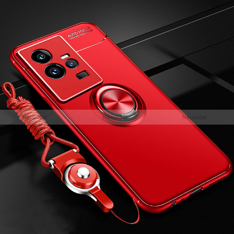 Ultra-thin Silicone Gel Soft Case Cover with Magnetic Finger Ring Stand SD3 for Vivo iQOO 11 5G Red