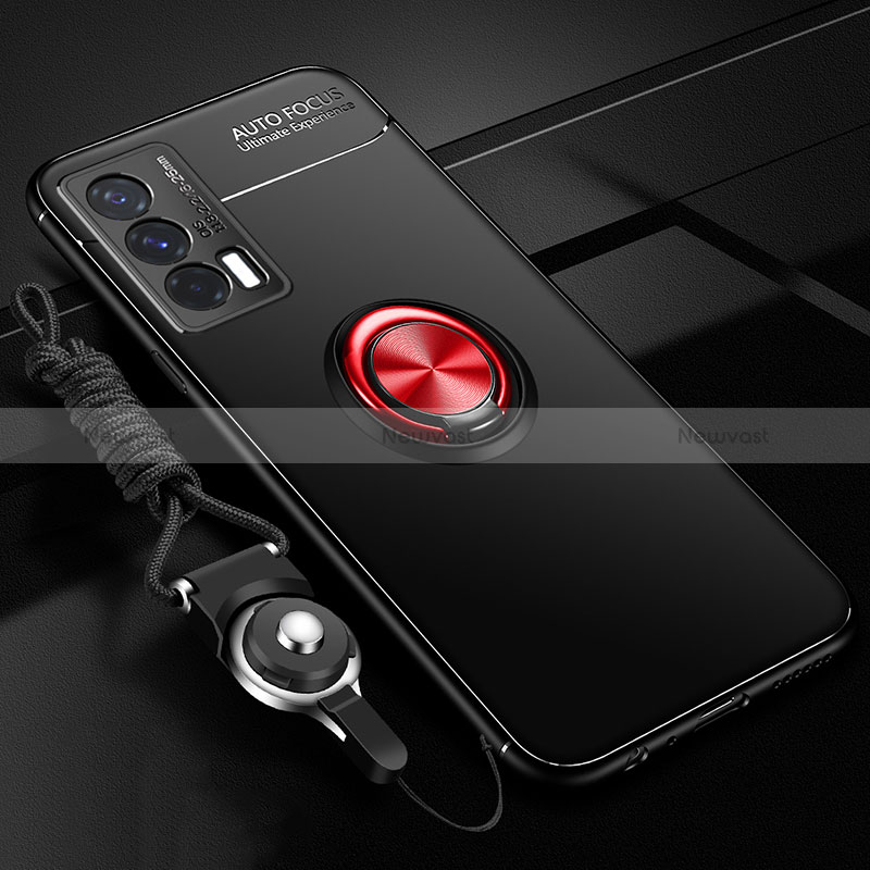 Ultra-thin Silicone Gel Soft Case Cover with Magnetic Finger Ring Stand SD3 for Vivo iQOO Neo5 5G Red and Black