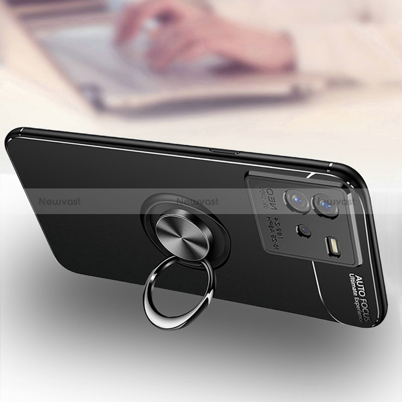 Ultra-thin Silicone Gel Soft Case Cover with Magnetic Finger Ring Stand SD3 for Vivo iQOO Neo6 5G