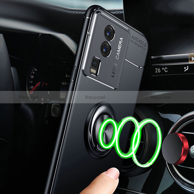 Ultra-thin Silicone Gel Soft Case Cover with Magnetic Finger Ring Stand SD3 for Vivo iQOO Neo7 5G