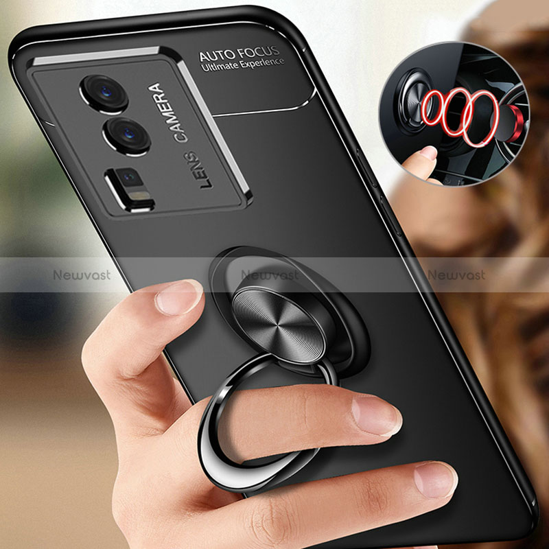 Ultra-thin Silicone Gel Soft Case Cover with Magnetic Finger Ring Stand SD3 for Vivo iQOO Neo7 SE