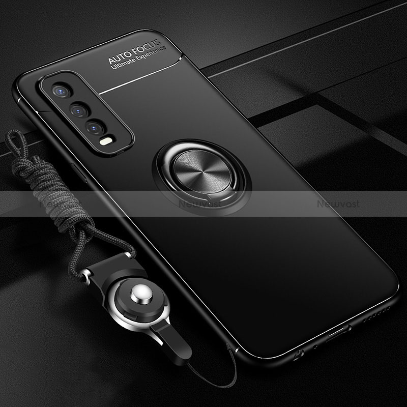 Ultra-thin Silicone Gel Soft Case Cover with Magnetic Finger Ring Stand SD3 for Vivo iQOO U1 Black